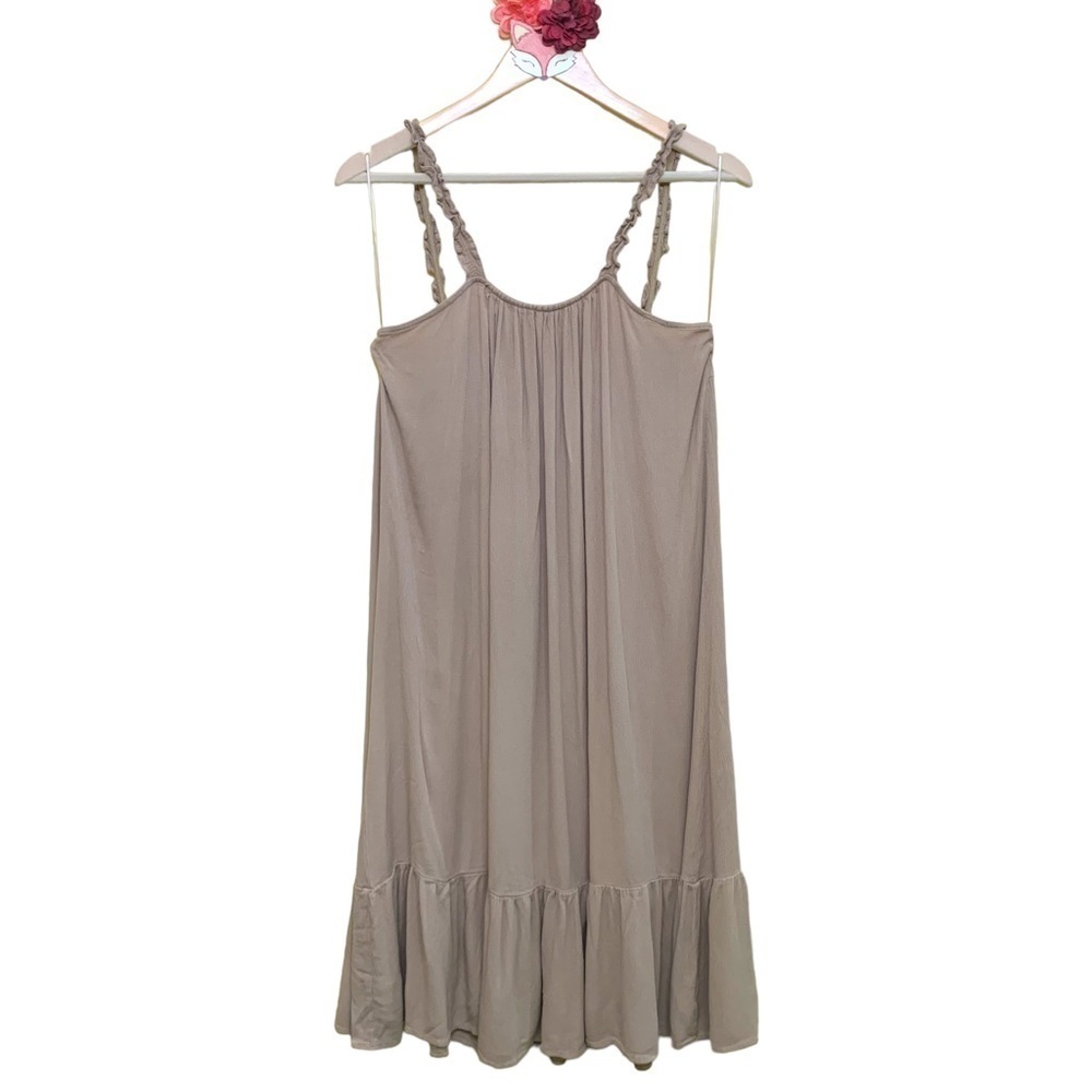 Mable dress tan scoop back oversized ruffle strap midi size M